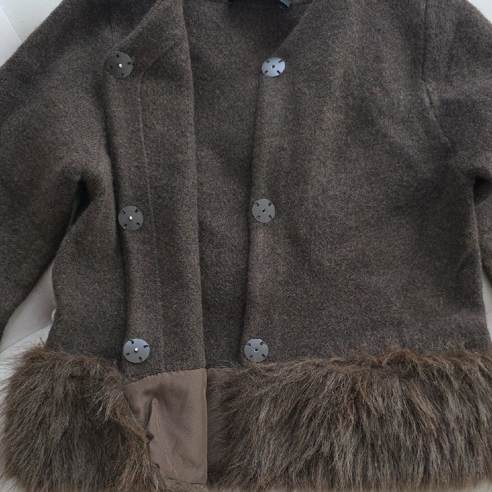 Zara Brown Jacket with Faux Fur Trim Sz S - Picture 4 of 5